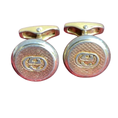 Gemelos Gucci entrelazados forma redonda doble logotipo G metal dorado vintage Foto 1 de 4