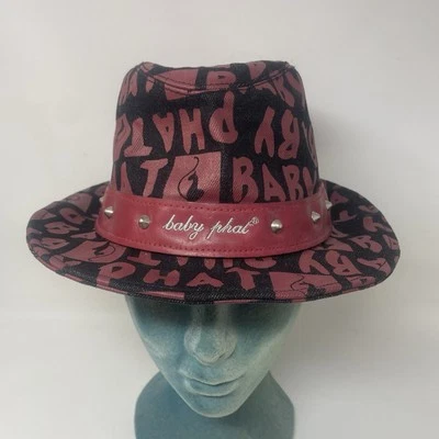 Sombrero de Colección Baby Phat Fedora Logo Spellout Rojo Denim Imitación Cuero Y2K Retro Foto 1 de 4