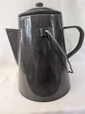 Esmalte negro con estufa moteada blanca/cafetera de camping Foto 1 de 4