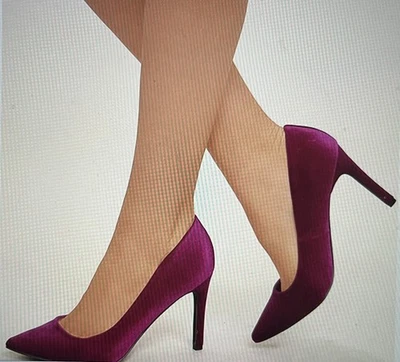 Zapatos de tacón Breckelle's 6 Valerie Wine púrpura borgoña rojo terciopelo punta puntiaguda Foto 1 de 4