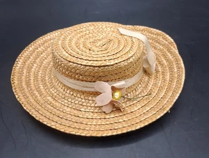 Accesorios Muñeca Antigua Vintage Sombrero de Paja 5" Cinta Flor - Imagen 1 de 5