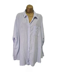 Copper Key Pin Striped Shirt Womens L Blue White Button Front Summer Oversized - Picture 1 of 8
