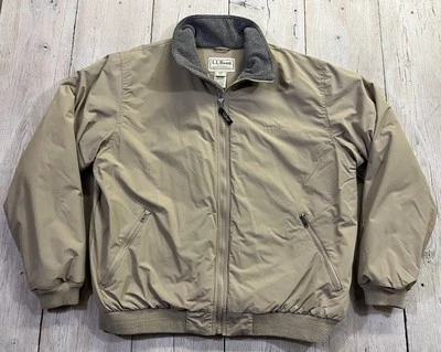 LL Bean Jacket Mens Extra Large Khaki/Gray Bomber Fleece Lined Full Zip - Image 1 of 4