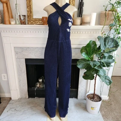 Mono Negro Halo Azul Acanalado Elastizado Brillante Brillo Noche Pierna Ancha Talla 12 Foto 1 de 4