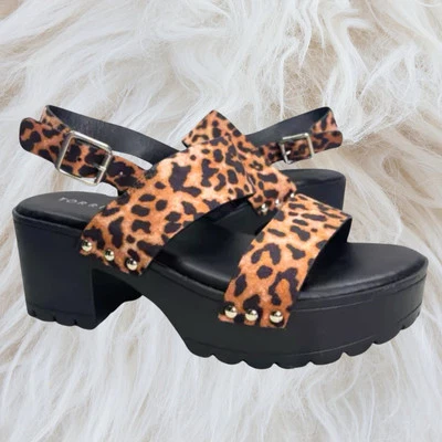 Torrid Platform Sandals Women 9 WW Animal Print Chunky Block Slingback Y2K Shoes - Image 1 of 4