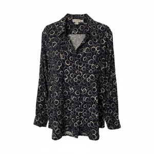 Alfred Dunner Artsy Circle Bluse Knopfleiste Damen 14 dunkelblau klassisch Boho Chic - Bild 1 von 8