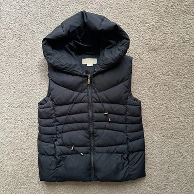 Chaleco Michael Kors para mujer mediano cremallera completa cuello falso relleno acolchado negro Foto 1 de 4