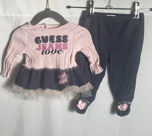 Guess Baby Girls 2-Piece Outfit Set Pink Top & Jeggings Size 3-6M Denim Tutu - Picture 1 of 9
