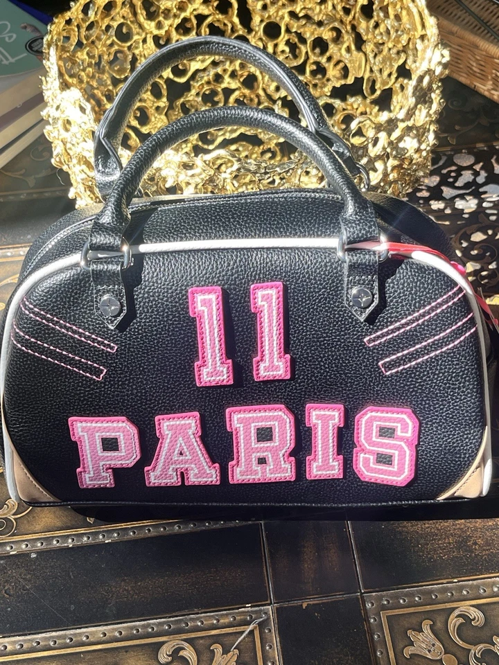 Bolso de mano 11 Paris negro con detalles de logotipo rosa Foto 1 de 4