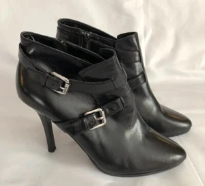 Ralph Lauren Lorelei Women Black Leather Ankle Booties 7.5 B - Picture 1 of 9