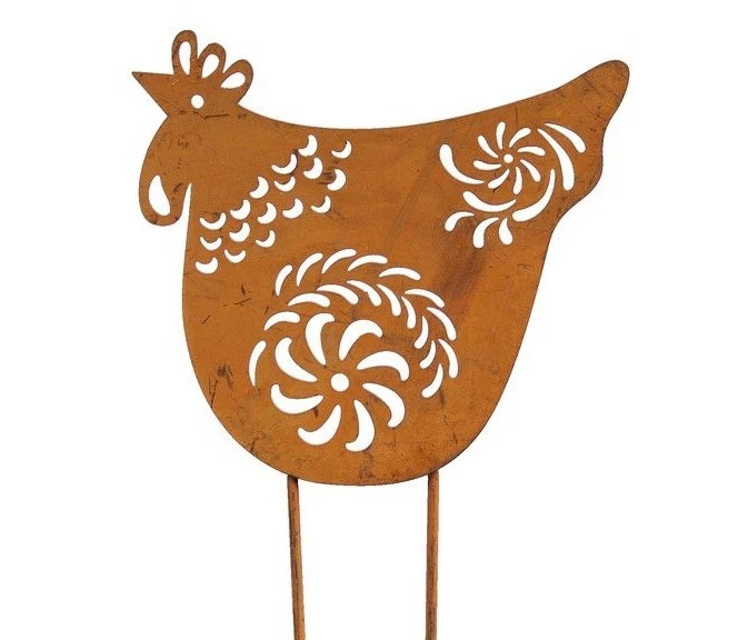 Metall HUHN Rost Deko 17cm Edelrost braun Metallhuhn Stecker 020 Osterhase Deko - Bild 1 von 1