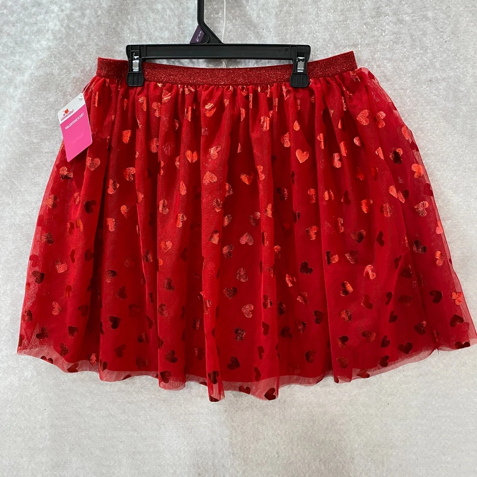 Celebrate Tulle Skirt Youth Girl XXL (18) Red Foil Heart Valentines Tutu Dance