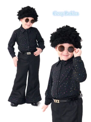W-R31F65 Niños Niños Disfraz Discoteca Años 60 Elegante Retro Años 70 Hippie Conjunto Accesorio Foto 1 de 4