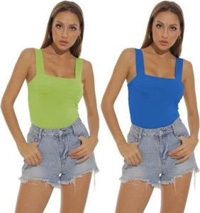 NEW Amilia 2-Pack Basic Solid Sleeveless Crop Tank Tops Green, Blue Women's L - Picture 1 of 6