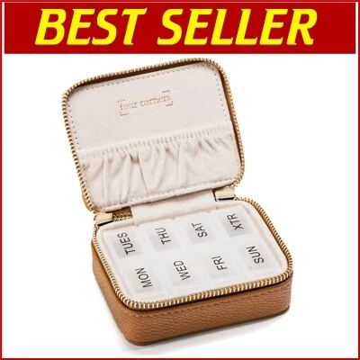 7-Day Vegan Leather Pill Case with Gold Zipper – Stylish Health Organizer - Image 1 of 4