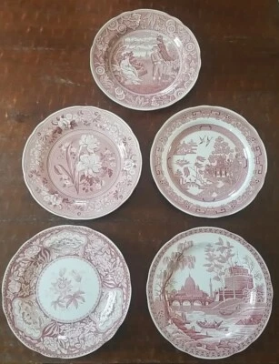 Set of 5 The Spode Archive Georgian Series Lot of Cranberry 10.5” Dinner Plates - Image 1 of 4