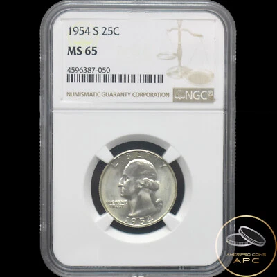 1954 S Washington Quarter NGC MS65 25c Gorgeous High Grade Better Date - Image 1 of 2