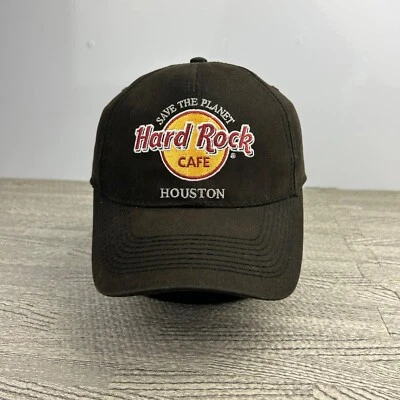 Vintage 90s Hard Rock Cafe Hat Cap Strap Back Adjustable Black Houston Grunge - Image 1 of 4