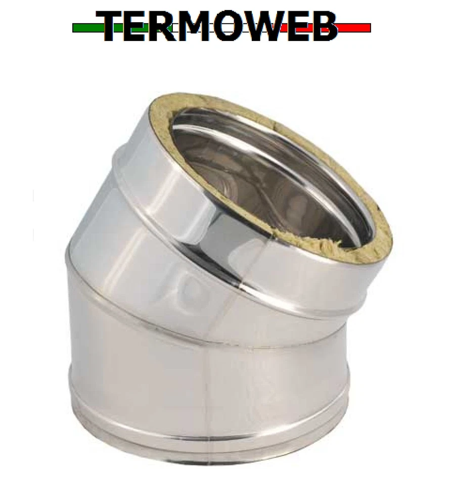 Tubo Fumi per Stufa a Pellet Curva Acciaio Inox Doppia Parete d.80-130 A 45° MF - Immagine 1 di 1