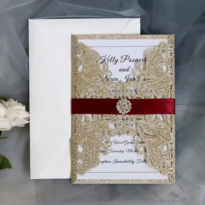 Tarjeta de invitación de boda con corte láser brillante tarjetas de felicitación de Navidad Foto 1 de 4