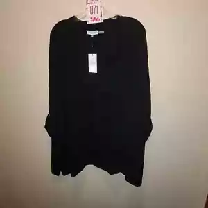 F071 NUEVO 2X Calvin Klein Negro Para mujeres Cuello en V Fruncido Prenda para el torso con mangas en rollo - Imagen 1 de 3
