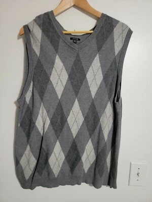  APT 9 Argyle Sweater Vest Mens XXL Gray VNeck  Cotton - Image 1 of 4