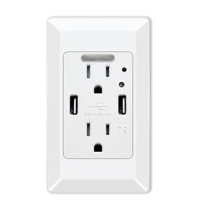 4.2A LED Night Light Outlet USB Wall Charger 15A TR Receptacles with Plate White - Picture 1 of 12
