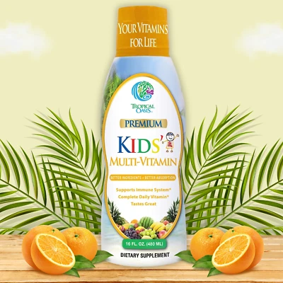 Multivitamínico líquido Tropical Oasis Premium para niños sin azúcar 16 oz, Foto 1 de 4