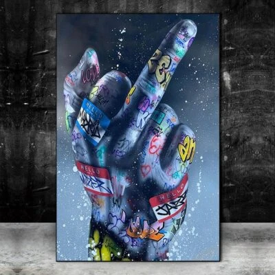 Middle Finger Gesture Street Art Posters Canvas Painting Graffiti Art Home Decor - Image 1 of 4