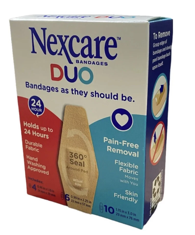 (Paquete de 6) de 20 vendajes de tela flexibles Nexcare DUO tamaños surtidos Foto 1 de 1
