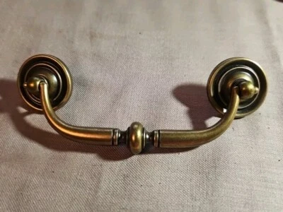 Vintage Mid Century Modern French Provincial Drawer Bail Pull Brass 4 In”centers - Image 1 of 4