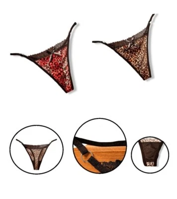 Damen Tigermuster String Reizwäsche Ring Slip Unterhose Leopardmotiv  Rot Braun - Bild 1 von 3