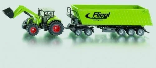 Claas Axion 850 Tractor With Frontloader Dolly and Fliegl Tipping Trailer. SIKU
