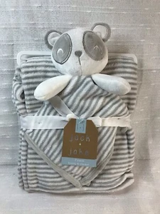 Panda Bear Baby Blanket Security Lovey Buddy Plush Toy Gray White Stripes Unisex - Picture 1 of 12