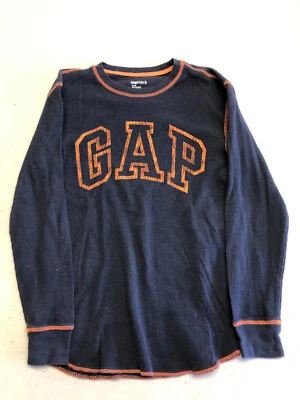 Camisa Gap Kids Extra Grande Azul Marino/Naranja Manga Larga Gráfica Tejida Camiseta Foto 1 de 4