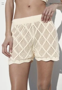 Zara Neu Shorts Cremefarben Größe S Chenille Gummibund Damen - Bild 1 von 9