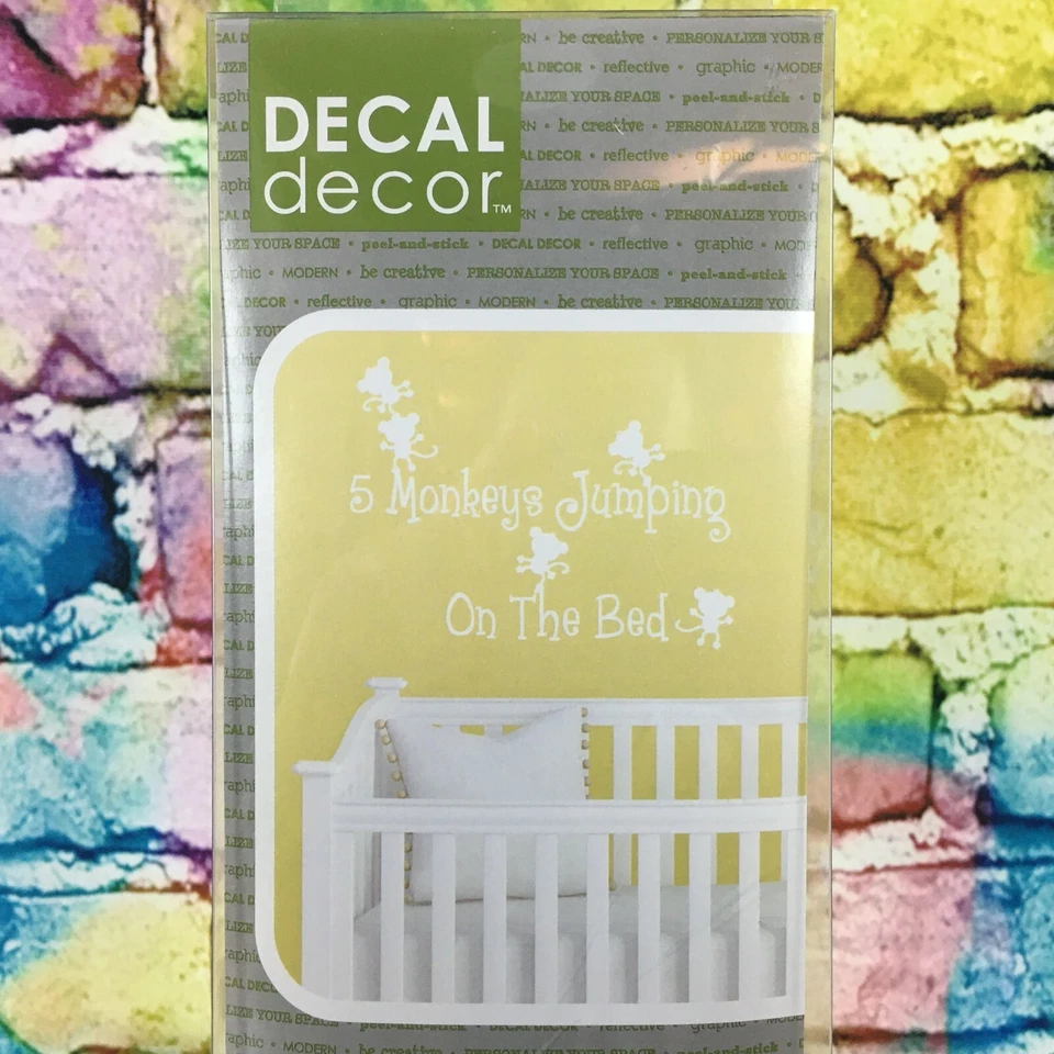 Babies Room Nursery Wall Decorations 5 Monkeys "jumping on The Bed" White Decals