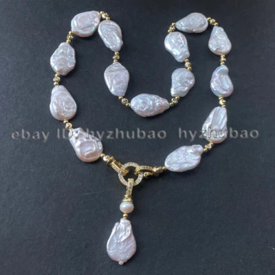 Enorme collar colgante de perlas Keshi barrocas planas blancas del Mar del Sur de 18-22 mm 16"-36" Foto 1 de 4