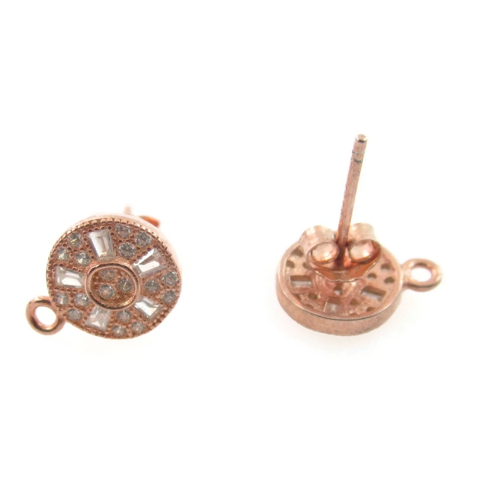 Un paio di perni tondo 9 mm e zirconi in argento 925 placcato oro rosa - Immagine 1 di 1