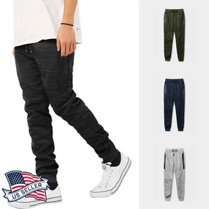 Mens Jogger Pants Urban Hip Hop Casual Trousers Slim Elastic Zipper Pockets Gym - Picture 1 of 8