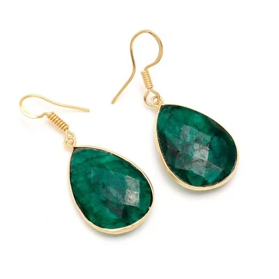 Green Jade Gemstone Handmade 925 Sterling Silver Drops Earring Jewelry - Image 1 of 4