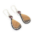 Natural Picture Jasper Amethyst Quartz Silver Plated Earring 1.5" G977