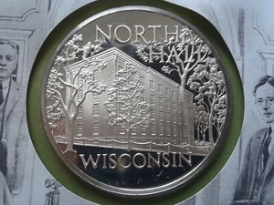 1972 Franklin Mint, proof silver medal WISCONSIN-NORTH HALL - Picture 1 of 4