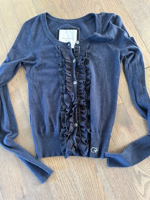 Cárdigan abierto delantero con volantes Gilly Hicks para mujer suéter azul marino talla mediana nuevo Foto 1 de 1
