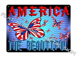 AMERICAN FLAG METAL sign USA patriotic butterflies beautiful wall decor art 942 - Picture 1 of 1
