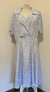 VINTAGE Breli Originals Blue white Floral 80s Secretary Dress Size 14 USA 829 - Picture 1 of 6