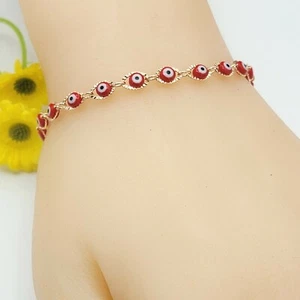 18K vergoldet rotes Evil Eye Amulett Talisman religiöse Kette Mode Armband - Bild 1 von 4
