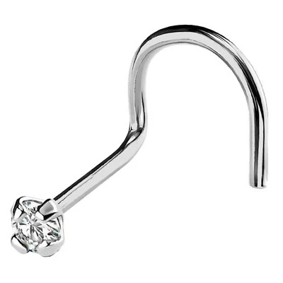 Perno de nariz de diamantes blancos con piedras preciosas de diamantes blancos de oro macizo de 14kt 22G Foto 1 de 2