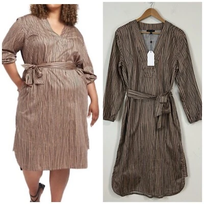 Vestido Universal Estándar Estampado Cuello Cruzado Talla Grande 3X Rayas Tostado Negro Foto 1 de 4