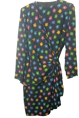 Vestido envolvente midi de manga larga floral de seda vintage de diseñador Louis Feraud talla 12 Foto 1 de 4